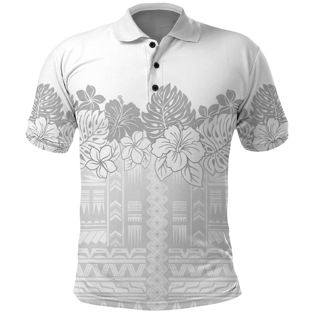 Samoa Lotu Tamaiti Polo Shirt White Sunday Polynesian Pattern With Tropical Flowers