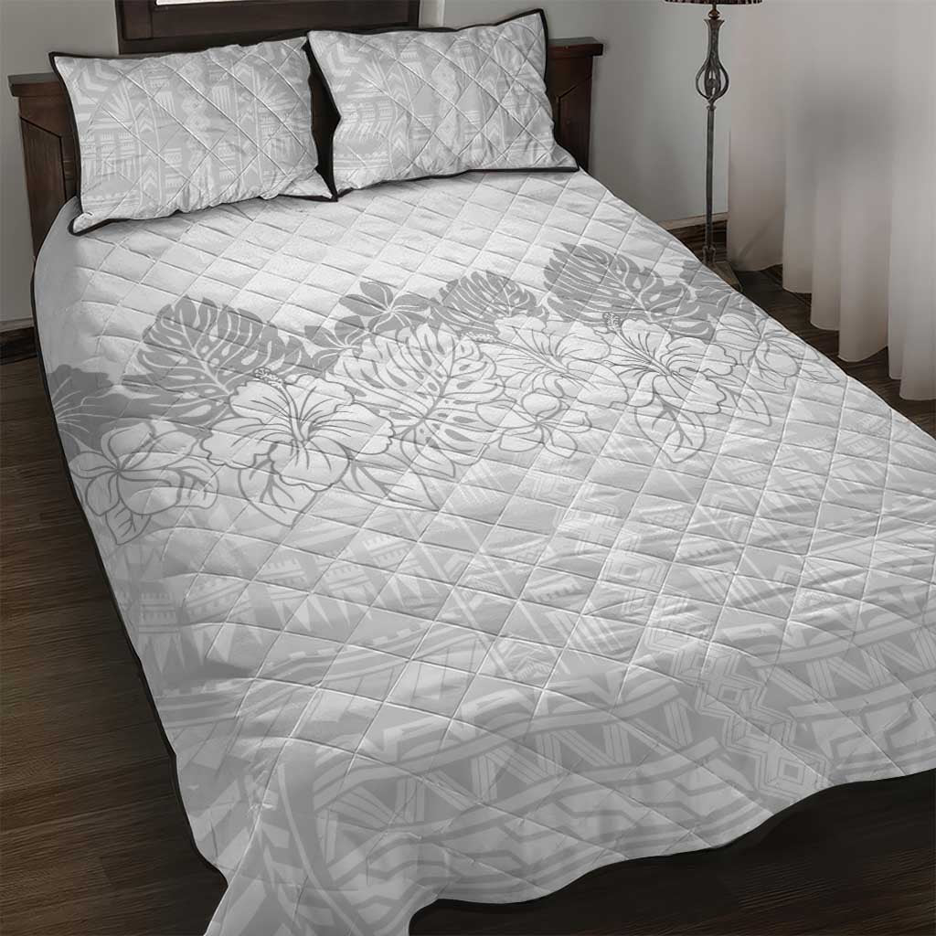 Samoa Lotu Tamaiti Quilt Bed Set White Sunday Polynesian Pattern With Tropical Flowers