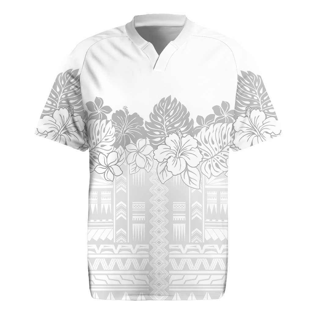 Samoa Lotu Tamaiti Rugby Jersey White Sunday Polynesian Pattern With Tropical Flowers
