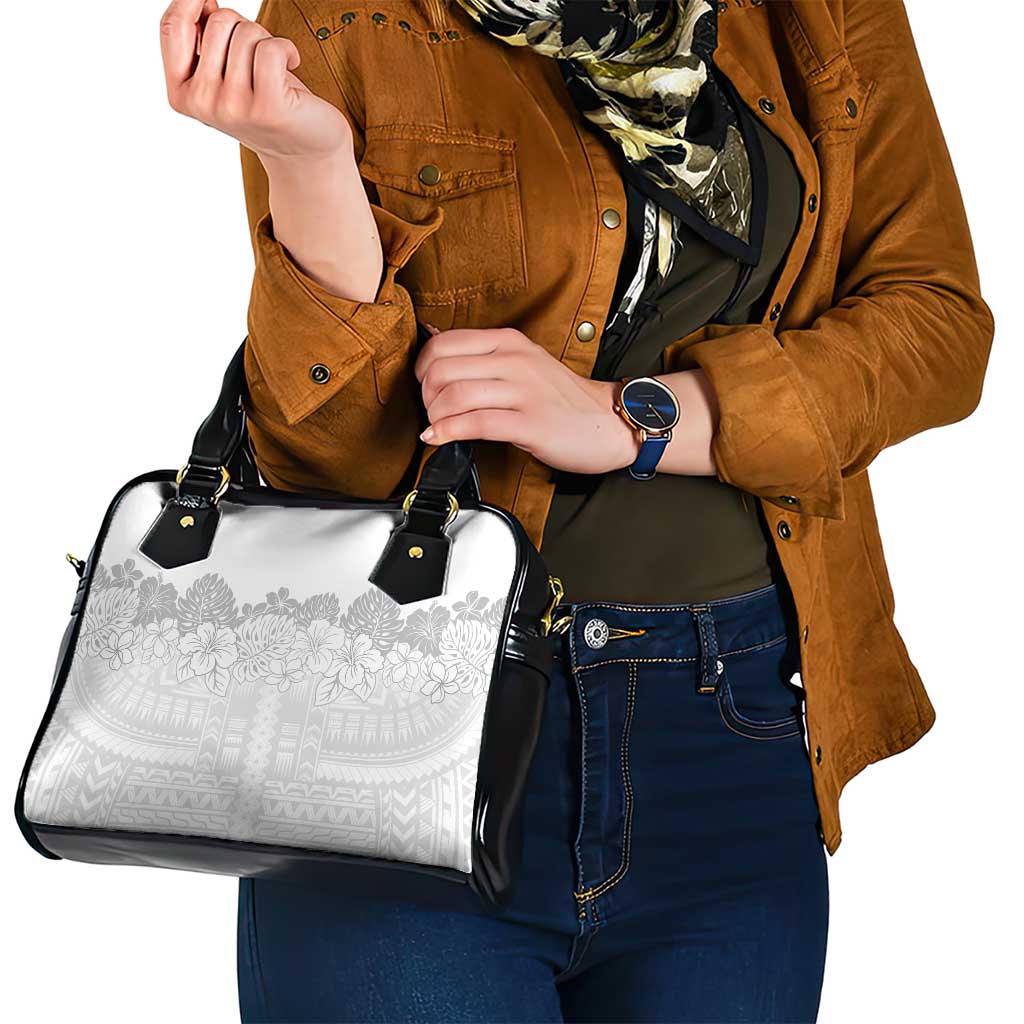 Samoa Lotu Tamaiti Shoulder Handbag White Sunday Polynesian Pattern With Tropical Flowers