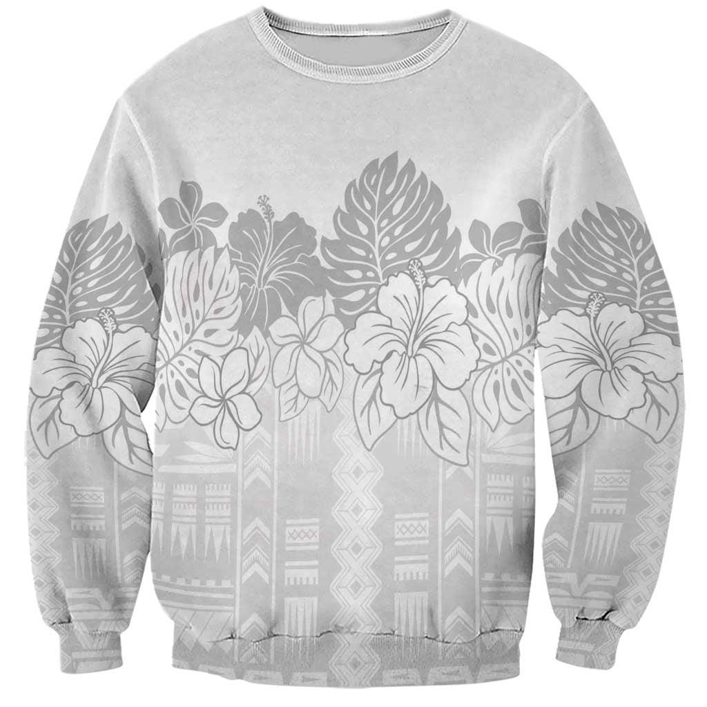 Samoa Lotu Tamaiti Sweatshirt White Sunday Polynesian Pattern With Tropical Flowers