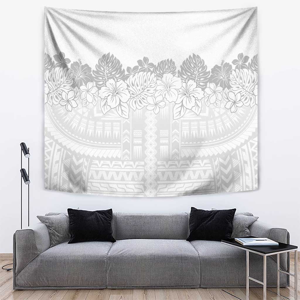 Samoa Lotu Tamaiti Tapestry White Sunday Polynesian Pattern With Tropical Flowers