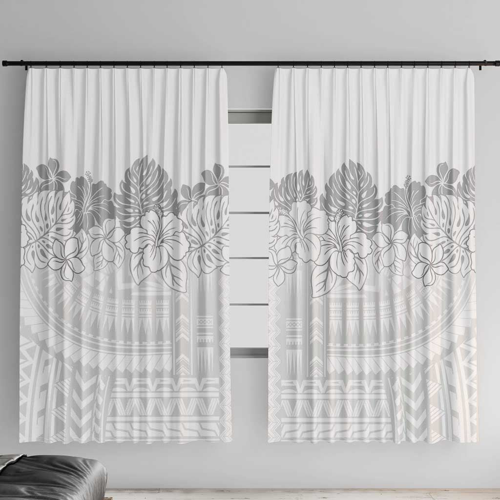 Samoa Lotu Tamaiti Window Curtain White Sunday Polynesian Pattern With Tropical Flowers