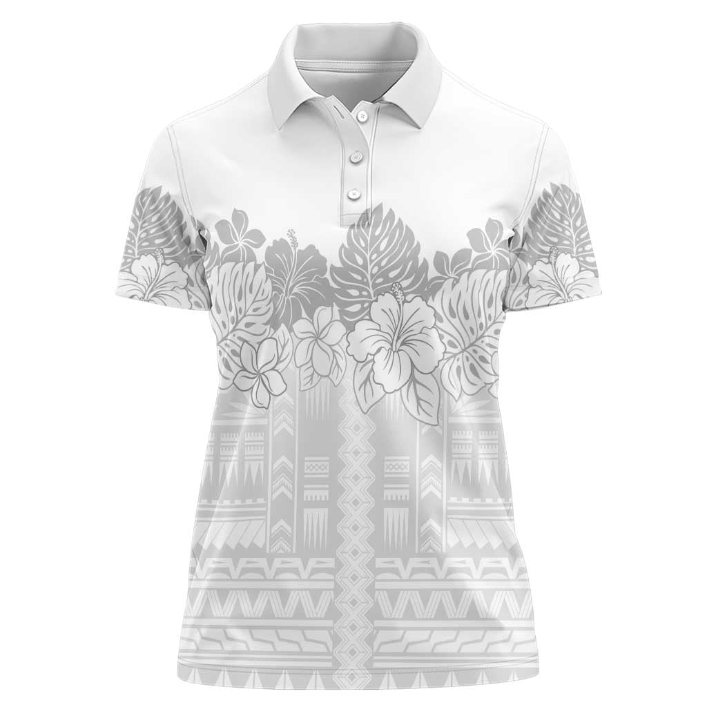 Samoa Lotu Tamaiti Women Polo Shirt White Sunday Polynesian Pattern With Tropical Flowers