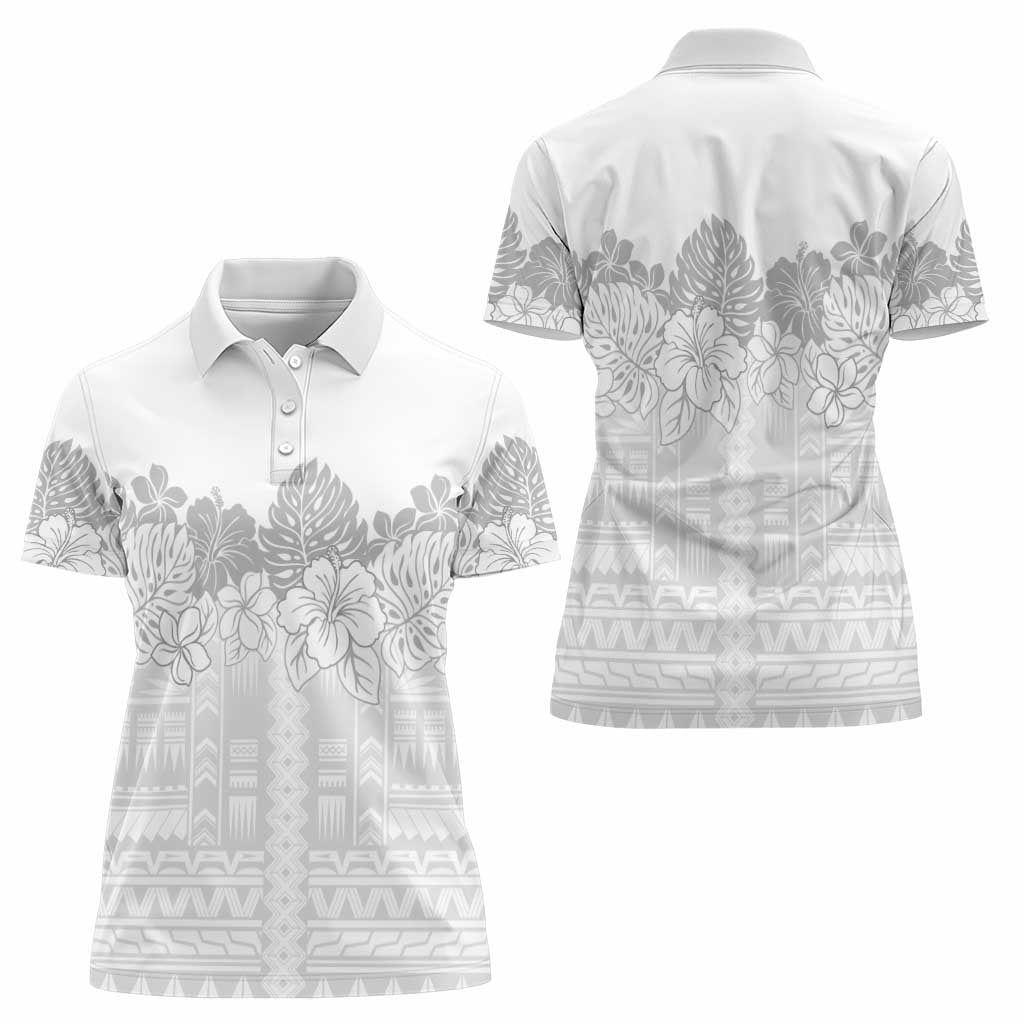 Samoa Lotu Tamaiti Women Polo Shirt White Sunday Polynesian Pattern With Tropical Flowers