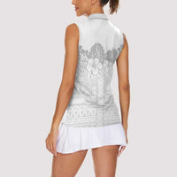 Samoa Lotu Tamaiti Women Sleeveless Polo Shirt White Sunday Polynesian Pattern With Tropical Flowers