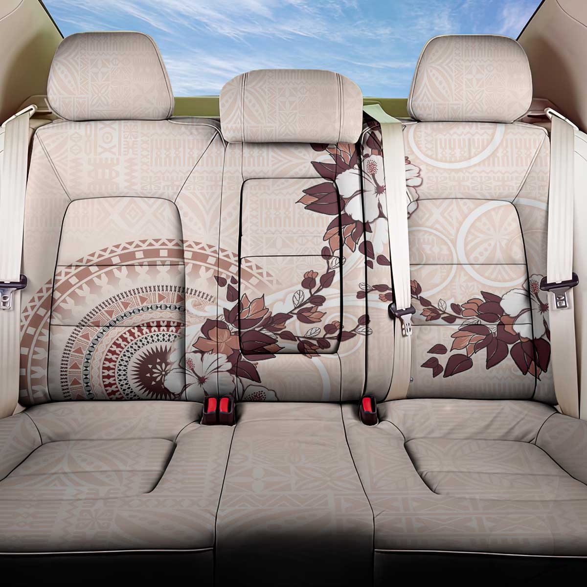 Bula Fiji Language Week Back Car Seat Cover Fijian Tapa Pattern With Tagimoucia Flower