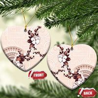 Bula Fiji Language Week Ceramic Ornament Fijian Tapa Pattern With Tagimoucia Flower LT05 Heart Beige - Polynesian Pride