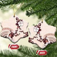 Bula Fiji Language Week Ceramic Ornament Fijian Tapa Pattern With Tagimoucia Flower LT05 Snow Flake Beige - Polynesian Pride