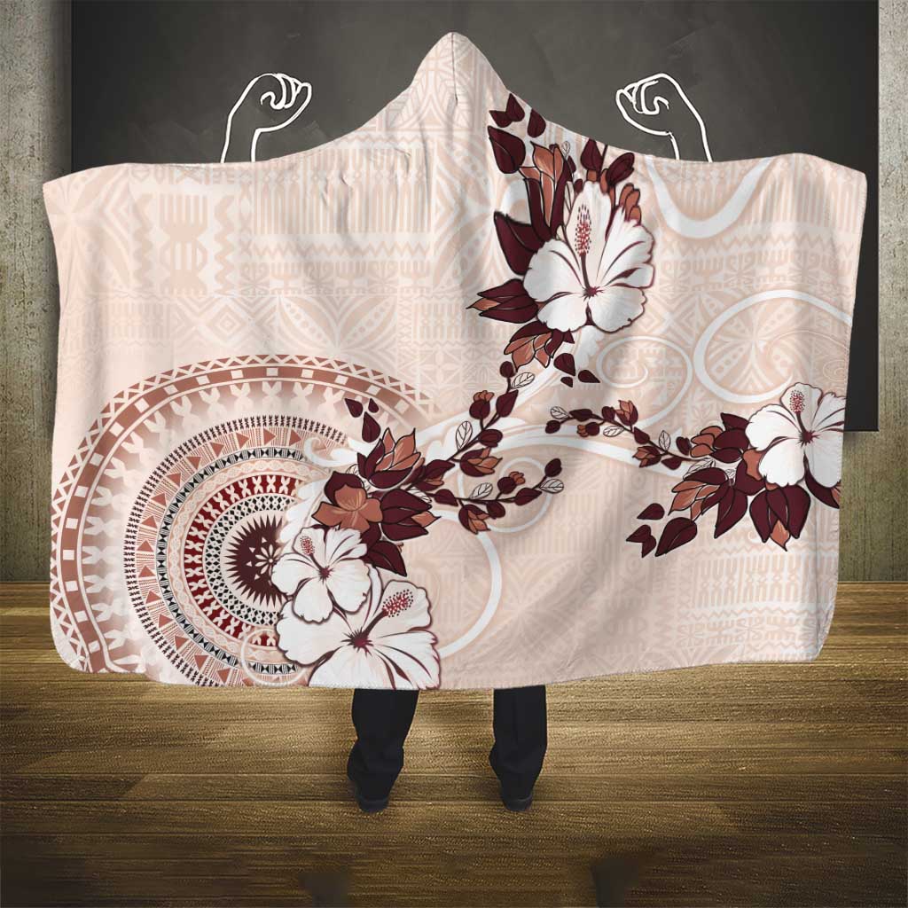 Bula Fiji Language Week Hooded Blanket Fijian Tapa Pattern With Tagimoucia Flower