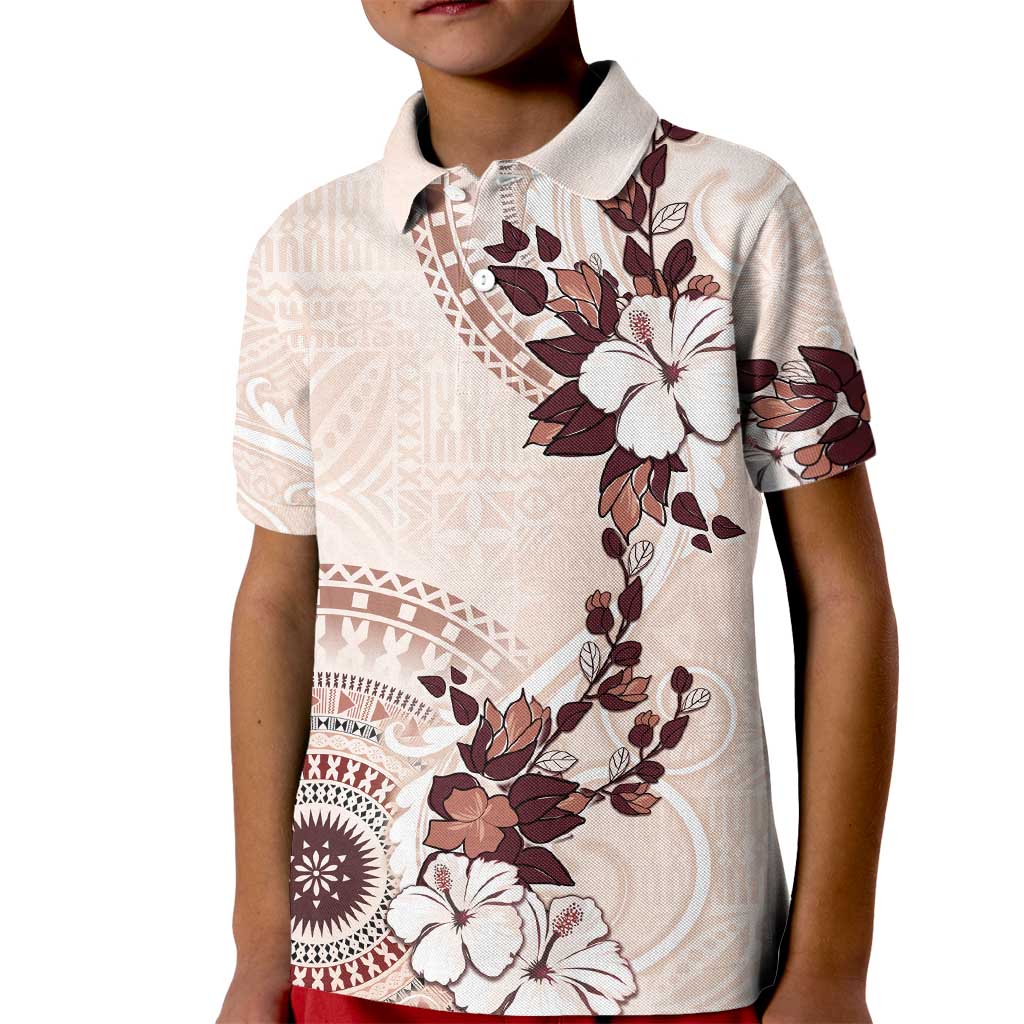 Bula Fiji Language Week Kid Polo Shirt Fijian Tapa Pattern With Tagimoucia Flower