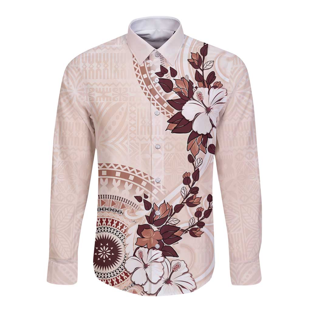 Bula Fiji Language Week Long Sleeve Button Shirt Fijian Tapa Pattern With Tagimoucia Flower