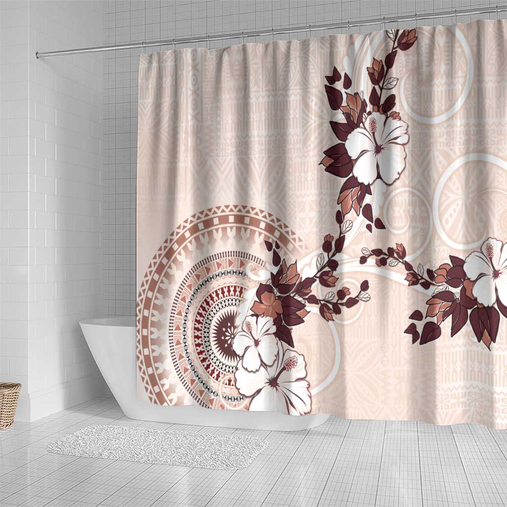 Bula Fiji Language Week Shower Curtain Fijian Tapa Pattern With Tagimoucia Flower