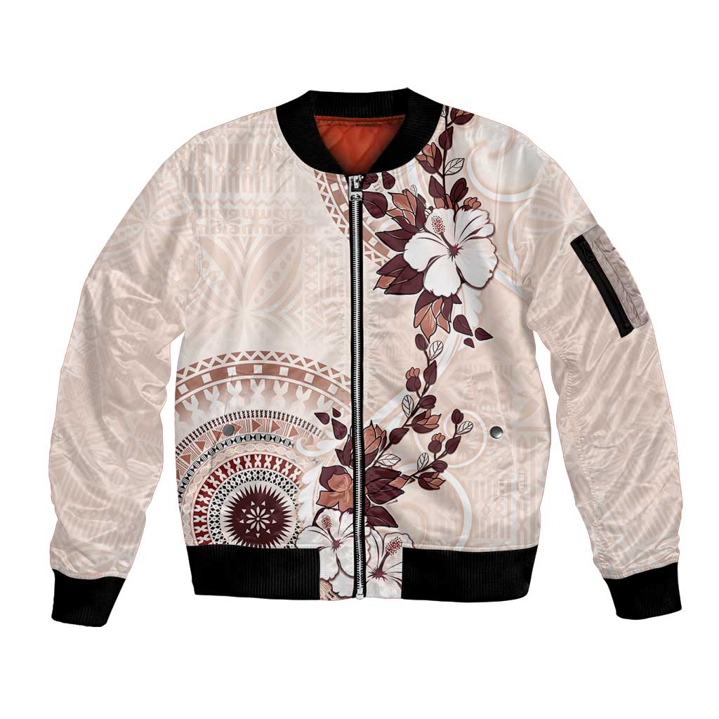 Bula Fiji Language Week Sleeve Zip Bomber Jacket Fijian Tapa Pattern With Tagimoucia Flower