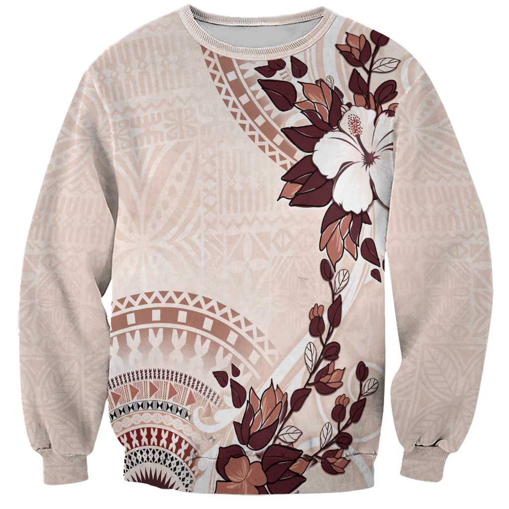 Bula Fiji Language Week Sweatshirt Fijian Tapa Pattern With Tagimoucia Flower