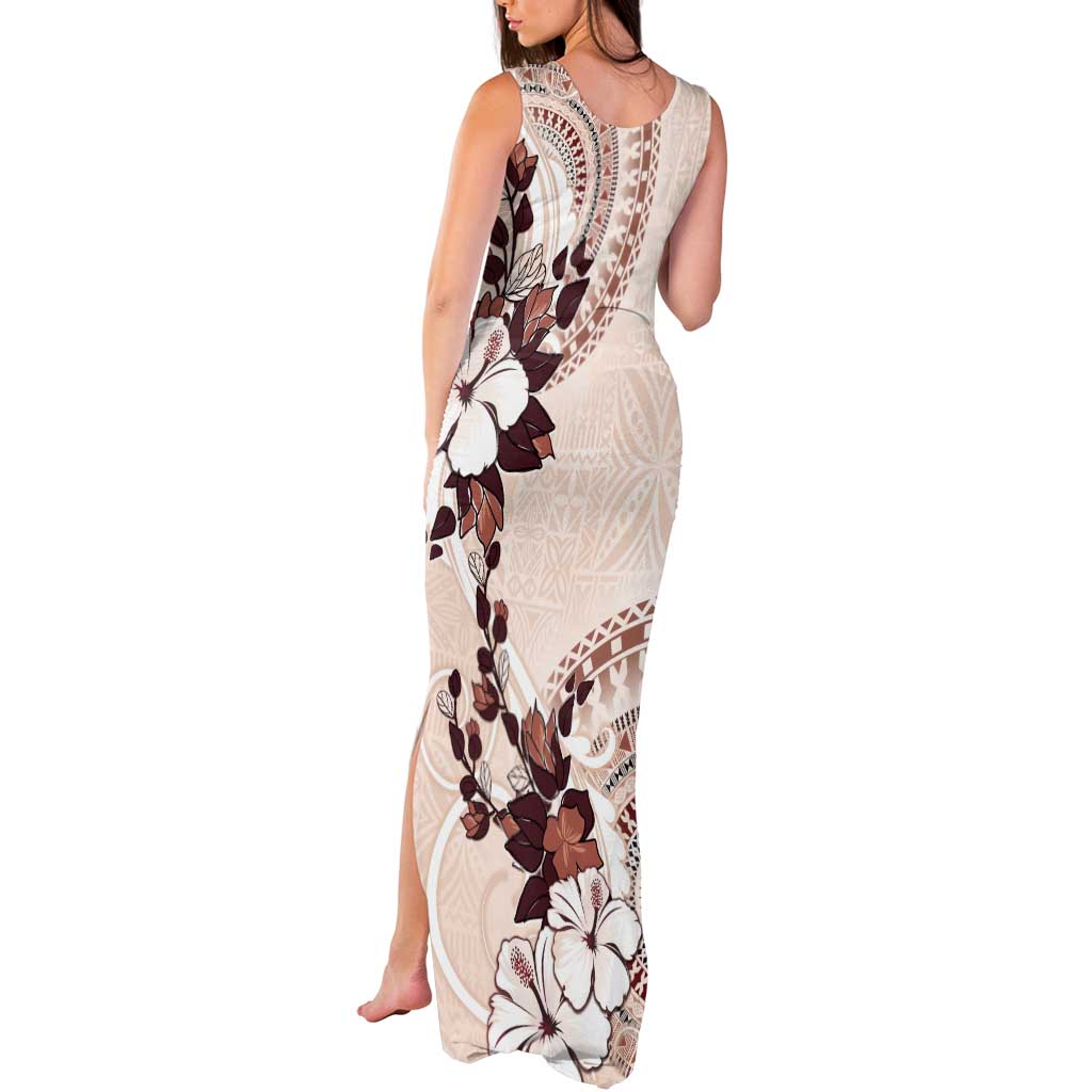 Bula Fiji Language Week Tank Maxi Dress Fijian Tapa Pattern With Tagimoucia Flower