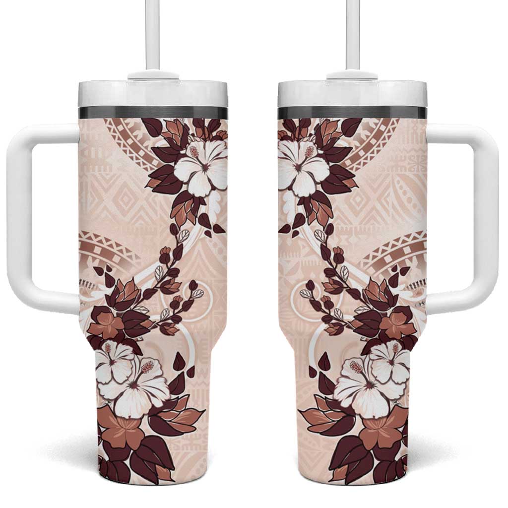 Bula Fiji Language Week Tumbler With Handle Fijian Tapa Pattern With Tagimoucia Flower