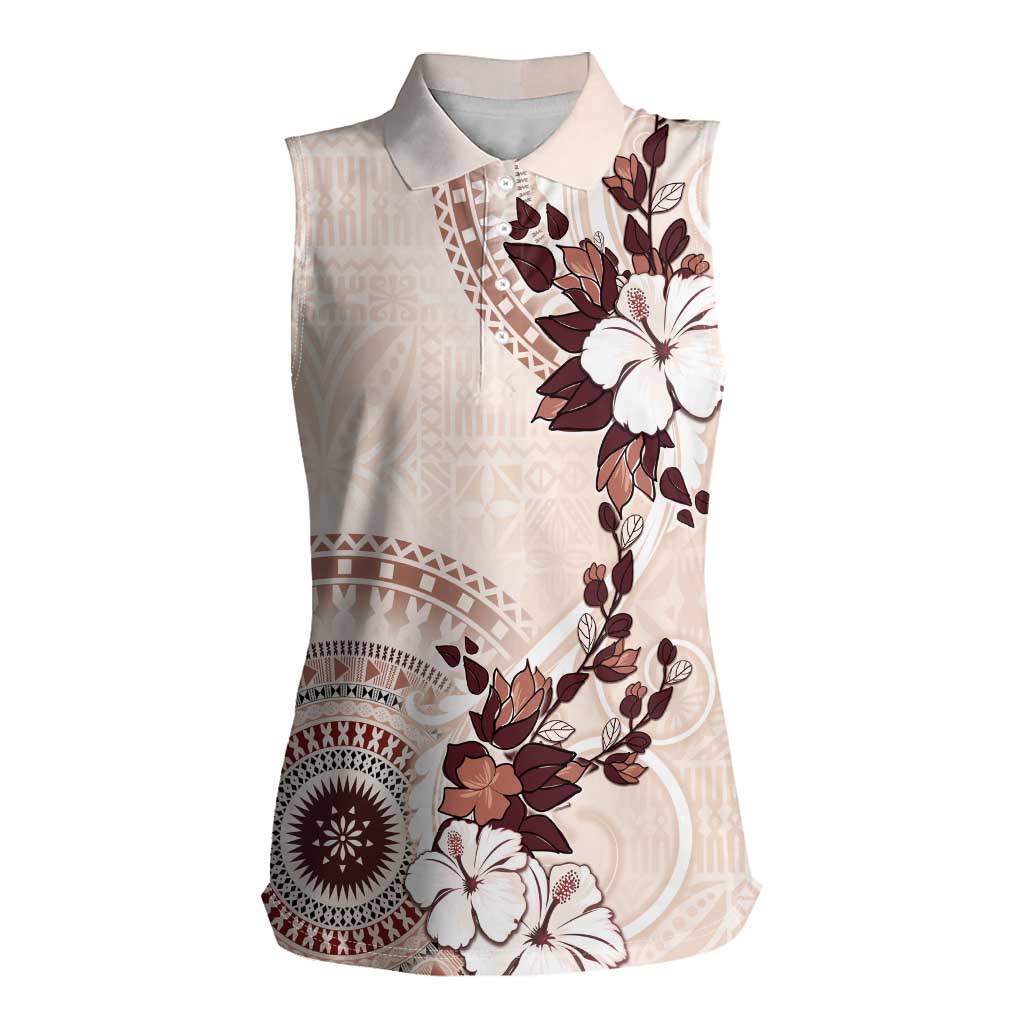 Bula Fiji Language Week Women Sleeveless Polo Shirt Fijian Tapa Pattern With Tagimoucia Flower