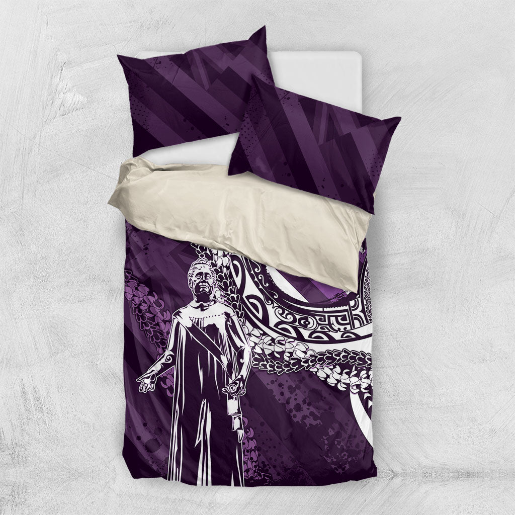 Hawaii Queen Liliuokalani Bedding Set Hawaiian Maile Lei Flag Style LT05 US Twin 172cm x 218cm Purple - Polynesian Pride