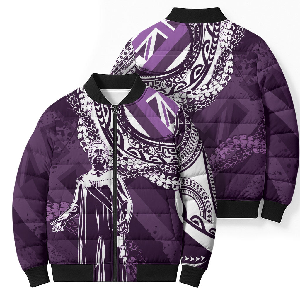 Hawaii Queen Liliuokalani Bomber Puffer Jacket Hawaiian Maile Lei Flag Style LT05 - Polynesian Pride