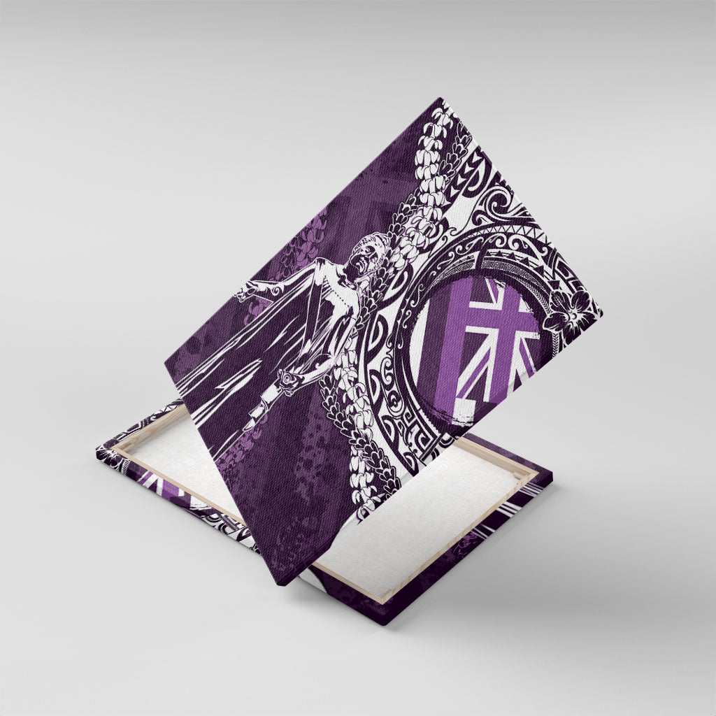 Hawaii Queen Liliuokalani Canvas Wall Art Hawaiian Maile Lei Flag Style LT05 With Frame Purple - Polynesian Pride