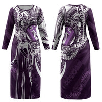 Hawaii Queen Liliuokalani Couples Matching Long Sleeve Bodycon Dress and Long Sleeve Button Shirt Hawaiian Maile Lei Flag Style LT05 - Polynesian Pride