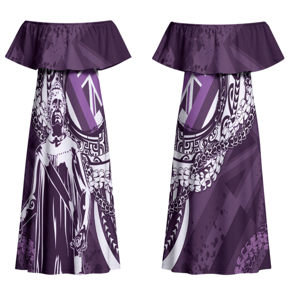 Hawaii Queen Liliuokalani Couples Matching Off Shoulder Maxi Dress and Hawaiian Shirt Hawaiian Maile Lei Flag Style LT05 - Polynesian Pride
