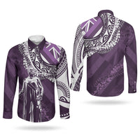 Hawaii Queen Liliuokalani Couples Matching Off The Shoulder Long Sleeve Dress and Long Sleeve Button Shirt Hawaiian Maile Lei Flag Style LT05 - Polynesian Pride