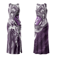 Hawaii Queen Liliuokalani Family Matching Tank Maxi Dress and Hawaiian Shirt Hawaiian Maile Lei Flag Style LT05 Mom's Dress Purple - Polynesian Pride