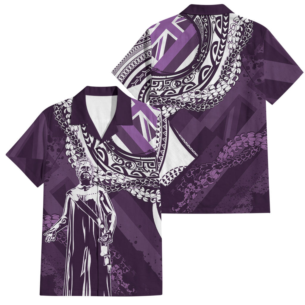 Hawaii Queen Liliuokalani Family Matching Tank Maxi Dress and Hawaiian Shirt Hawaiian Maile Lei Flag Style LT05 Dad's Shirt - Short Sleeve Purple - Polynesian Pride