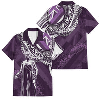 Hawaii Queen Liliuokalani Family Matching Tank Maxi Dress and Hawaiian Shirt Hawaiian Maile Lei Flag Style LT05 Dad's Shirt - Short Sleeve Purple - Polynesian Pride