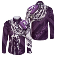 Hawaii Queen Liliuokalani Family Matching Tank Maxi Dress and Hawaiian Shirt Hawaiian Maile Lei Flag Style LT05 Dad's Shirt - Long Sleeve Purple - Polynesian Pride