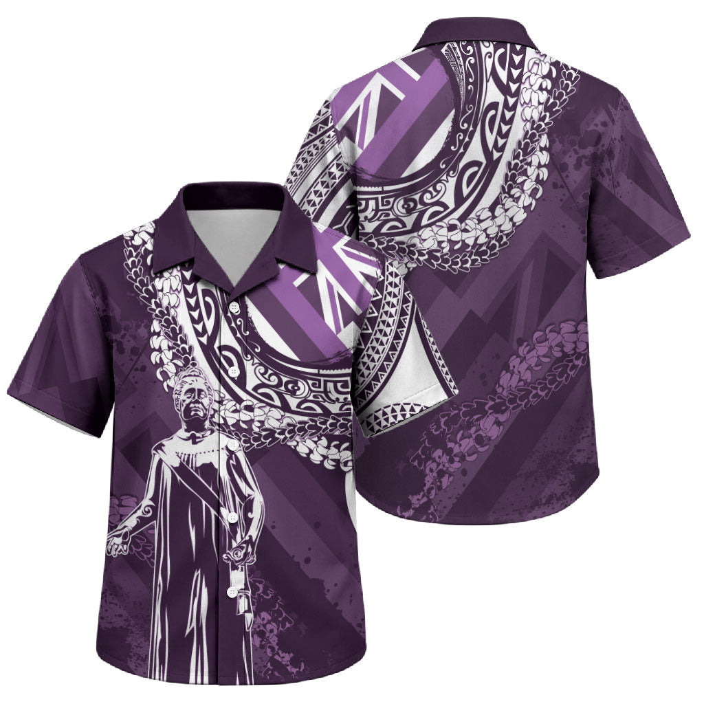 Hawaii Queen Liliuokalani Family Matching Tank Maxi Dress and Hawaiian Shirt Hawaiian Maile Lei Flag Style LT05 Son's Shirt Purple - Polynesian Pride
