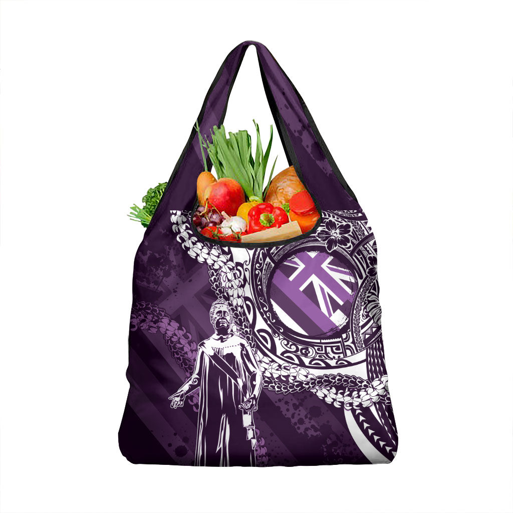 Hawaii Queen Liliuokalani Grocery Bag Hawaiian Maile Lei Flag Style LT05 1-pack One Size Purple - Polynesian Pride