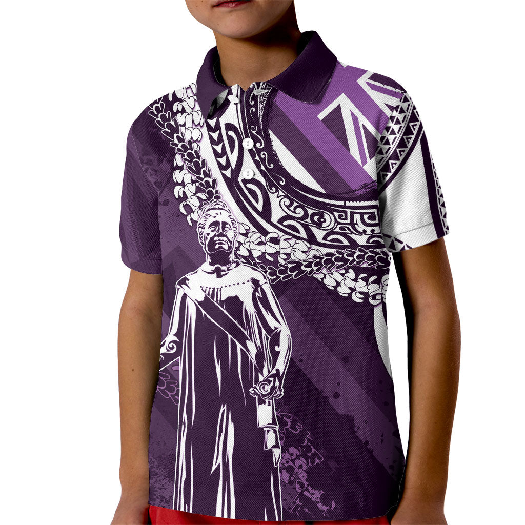 Hawaii Queen Liliuokalani Kid Polo Shirt Hawaiian Maile Lei Flag Style LT05 Kid Purple - Polynesian Pride