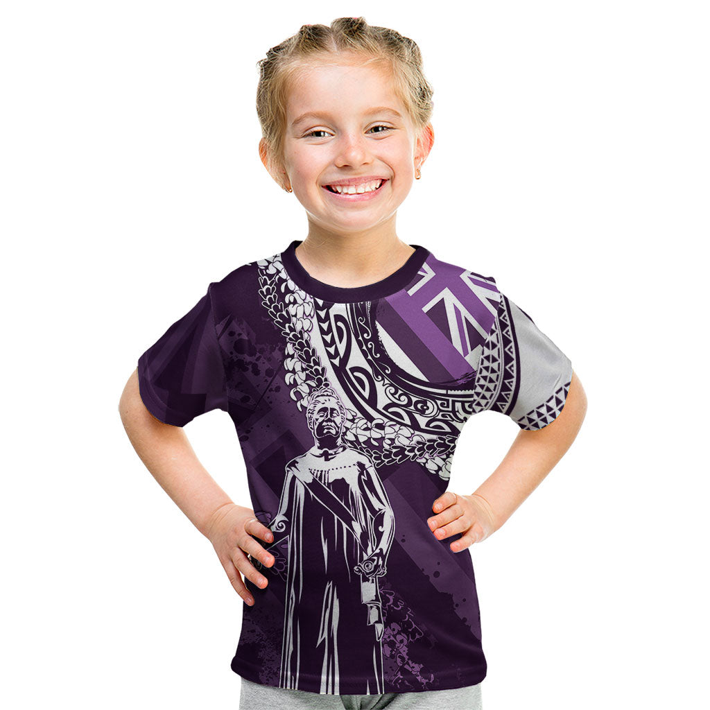 Hawaii Queen Liliuokalani Kid T Shirt Hawaiian Maile Lei Flag Style LT05 Purple - Polynesian Pride