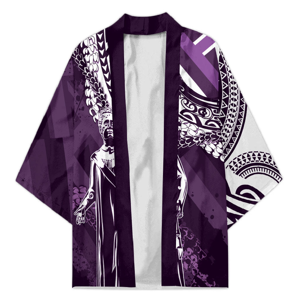 Hawaii Queen Liliuokalani Kimono Hawaiian Maile Lei Flag Style LT05 Unisex Purple - Polynesian Pride