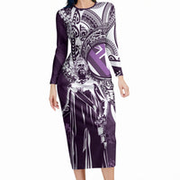 Hawaii Queen Liliuokalani Long Sleeve Bodycon Dress Hawaiian Maile Lei Flag Style LT05 Long Dress Purple - Polynesian Pride
