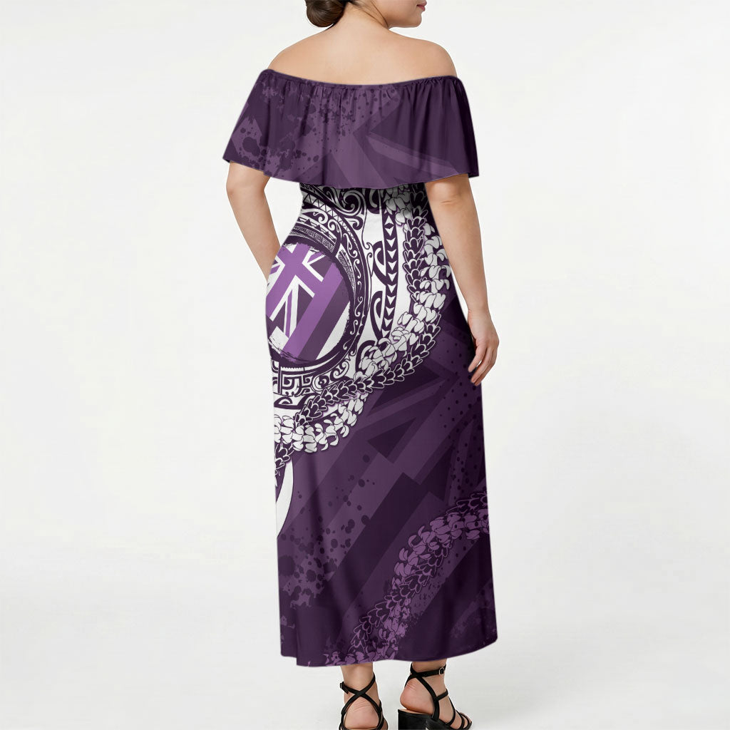 Hawaii Queen Liliuokalani Off Shoulder Maxi Dress Hawaiian Maile Lei Flag Style LT05 - Polynesian Pride