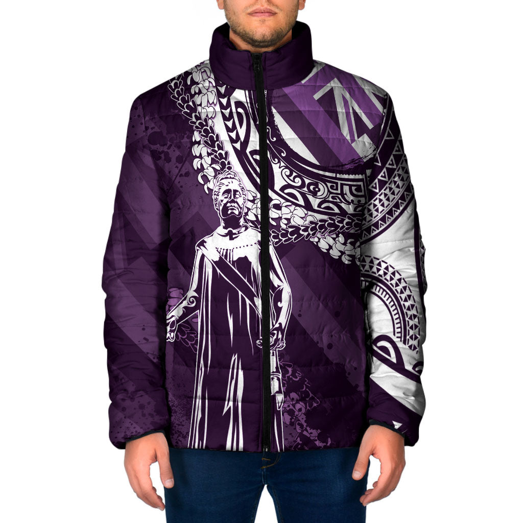 Hawaii Queen Liliuokalani Padded Jacket Hawaiian Maile Lei Flag Style LT05 Men Purple - Polynesian Pride