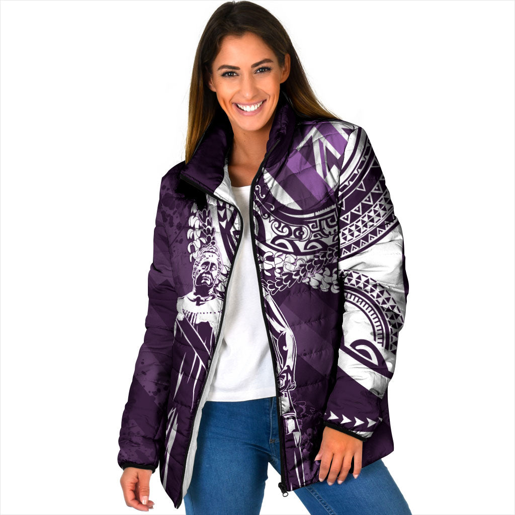 Hawaii Queen Liliuokalani Padded Jacket Hawaiian Maile Lei Flag Style LT05 Women Purple - Polynesian Pride