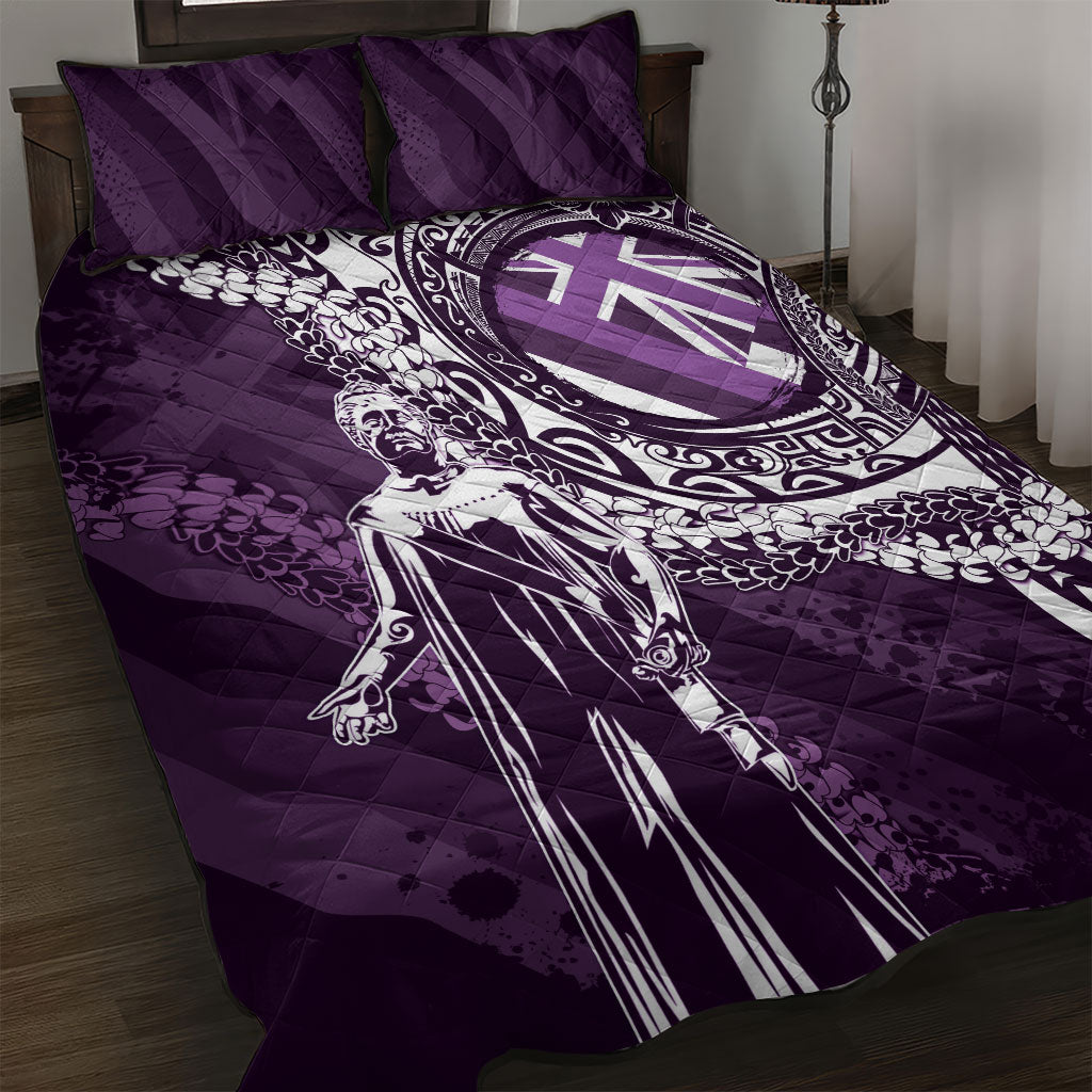 Hawaii Queen Liliuokalani Quilt Bed Set Hawaiian Maile Lei Flag Style LT05 Purple - Polynesian Pride