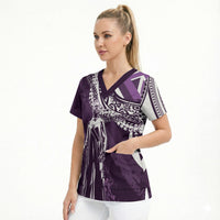Hawaii Queen Liliuokalani Scrub Top Hawaiian Maile Lei Flag Style LT05 - Polynesian Pride