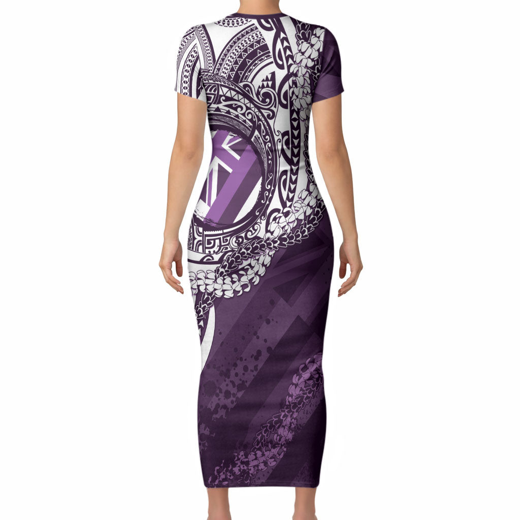Hawaii Queen Liliuokalani Short Sleeve Bodycon Dress Hawaiian Maile Lei Flag Style LT05 - Polynesian Pride