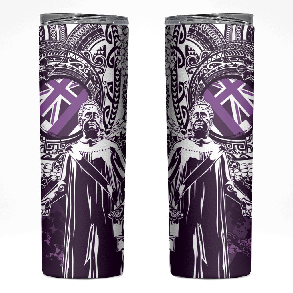Hawaii Queen Liliuokalani Skinny Tumbler Hawaiian Maile Lei Flag Style LT05 Purple - Polynesian Pride