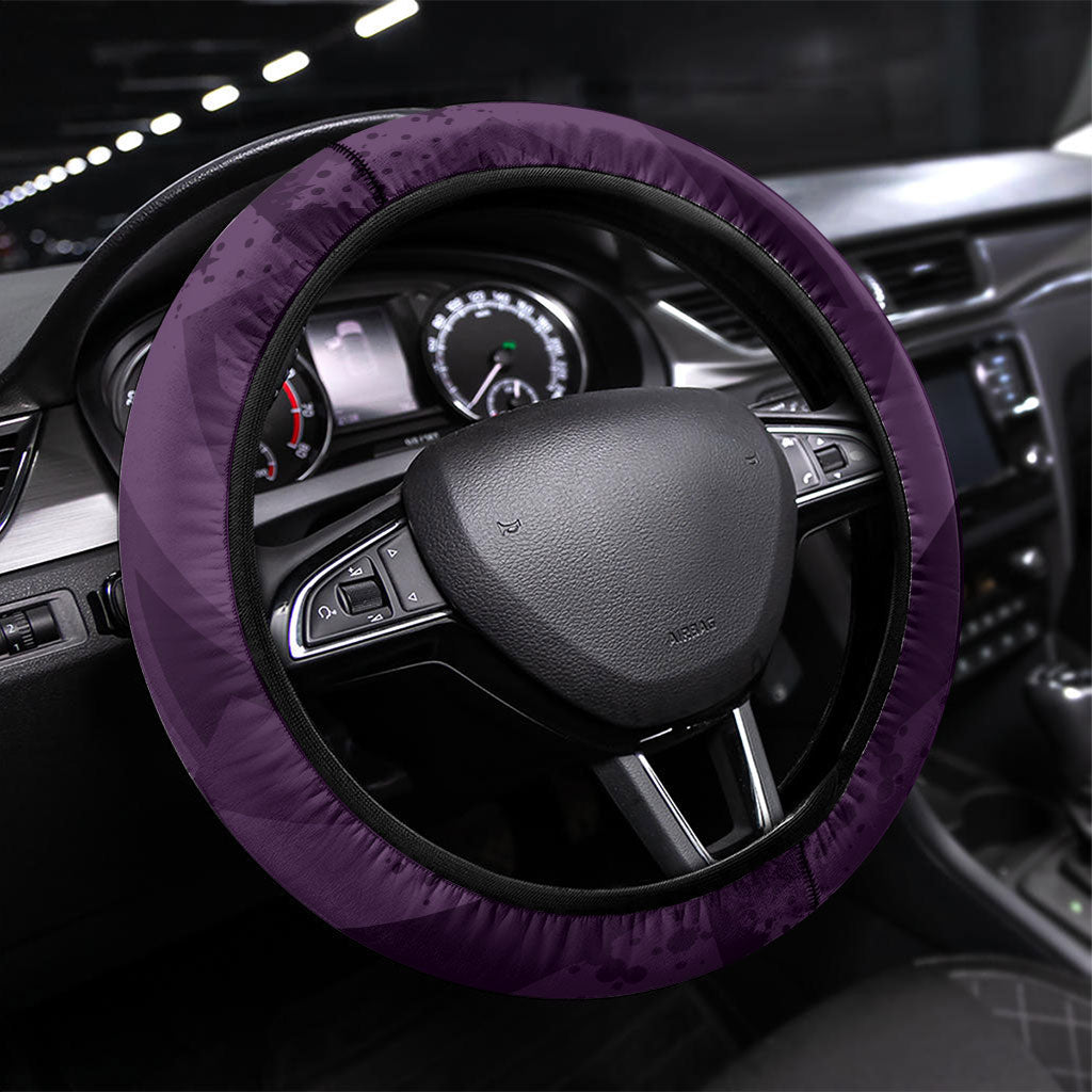 Hawaii Queen Liliuokalani Steering Wheel Cover Hawaiian Maile Lei Flag Style LT05 Universal Fit Purple - Polynesian Pride