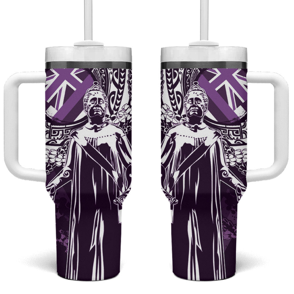 Hawaii Queen Liliuokalani Tumbler With Handle Hawaiian Maile Lei Flag Style LT05 One Size: 40 oz Purple - Polynesian Pride