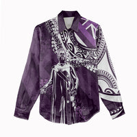 Hawaii Queen Liliuokalani Women Casual Shirt Hawaiian Maile Lei Flag Style LT05 - Polynesian Pride