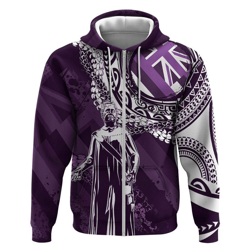 Hawaii Queen Liliuokalani Zip Hoodie Hawaiian Maile Lei Flag Style LT05 Zip Hoodie Purple - Polynesian Pride