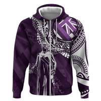 Hawaii Queen Liliuokalani Zip Hoodie Hawaiian Maile Lei Flag Style LT05 Zip Hoodie Purple - Polynesian Pride